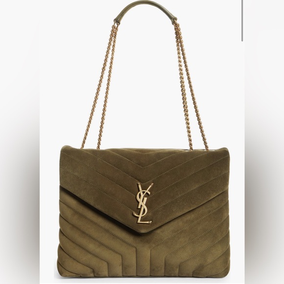 Saint Laurent Medium Lou Matelassé Suede Shoulder Bag Loden Green New NWT - Picture 1 of 16